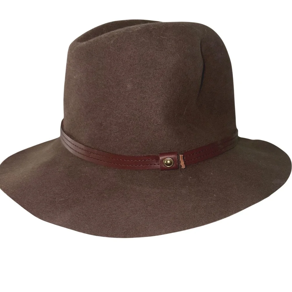 NWT Rag & Bone Fedora Hat Womens Medium Brown 100% Wool Cow Leather Band